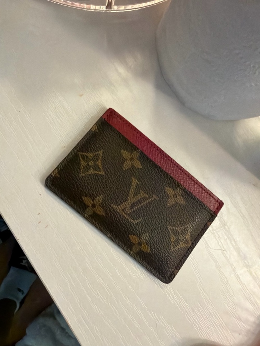 Monogram Card Holder with Burgundy Trim